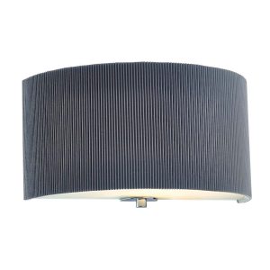 Zaragoza half round wall light with pleated grey shade on white background