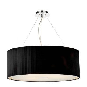 Zaragoza 90cm large 6 light pendant with pleated black drum on white background