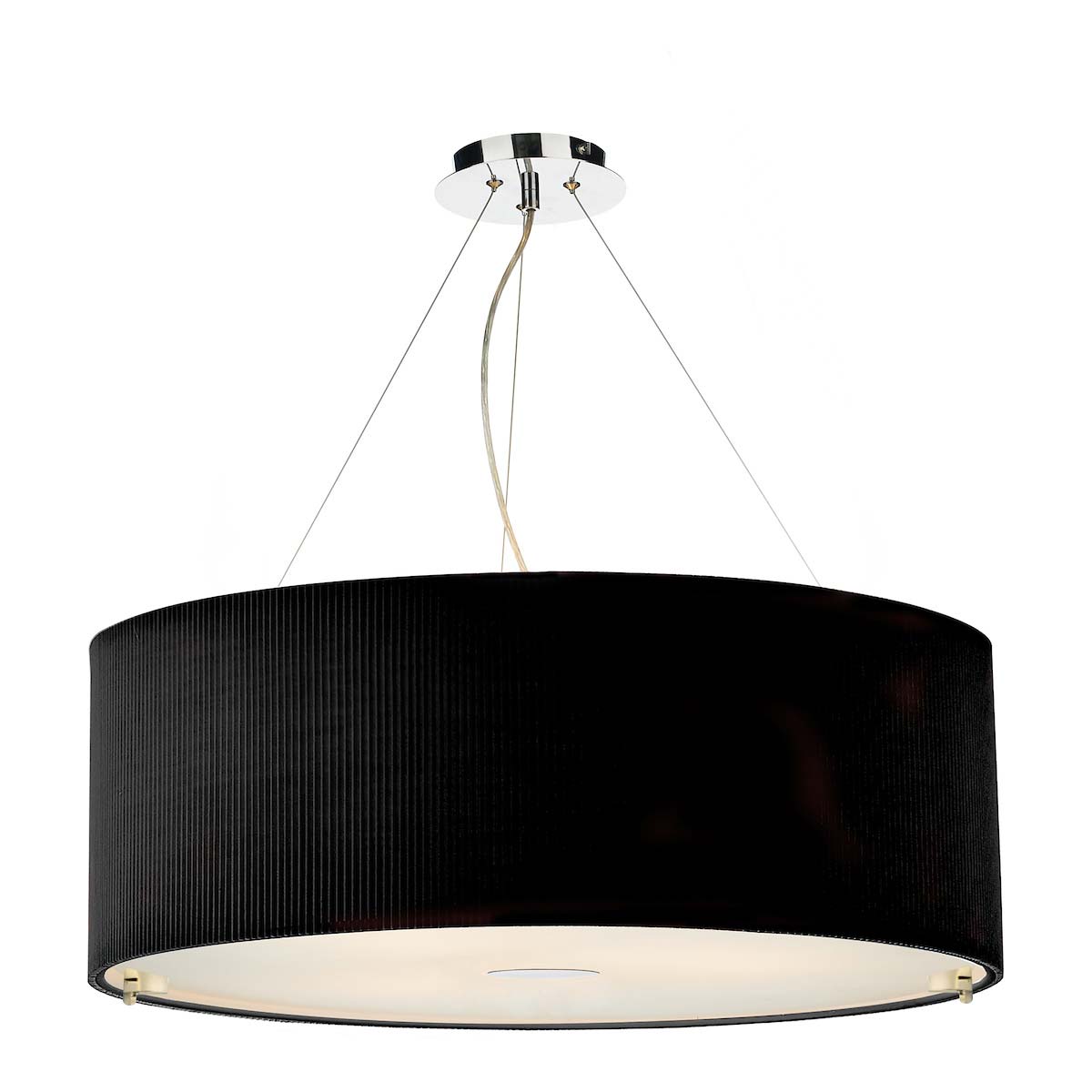 Dar Zaragoza 90cm Large 6 Light Pendant Pleated Black Drum