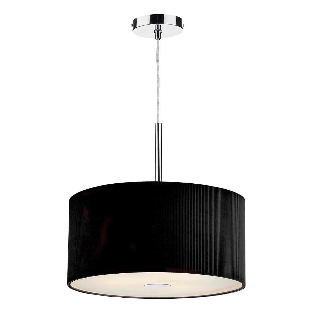 Dar Zaragoza 40cm 3 Light Ceiling Pendant Pleated Black Drum