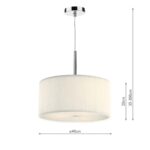 Dar Zaragoza 40cm 3 Light Ceiling Pendant Pleated Cream Drum