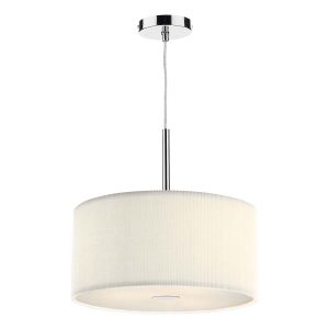 Zaragoza 40cm 3 light ceiling pendant with pleated cream drum shade on white background