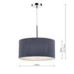 Dar Zaragoza 40cm 3 Light Ceiling Pendant Pleated Grey Drum