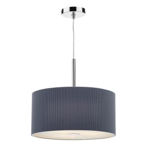 Zaragoza 40cm 3 light ceiling pendant with pleated grey drum shade on white background