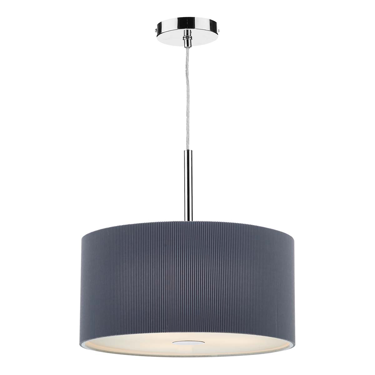 Dar Zaragoza 40cm 3 Light Ceiling Pendant Pleated Grey Drum