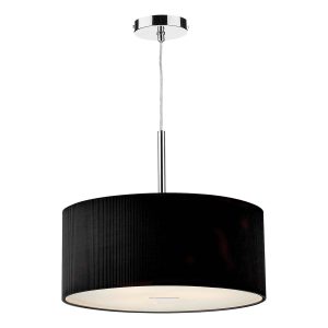 Zaragoza 60cm 3 light ceiling pendant with pleated black drum on white background