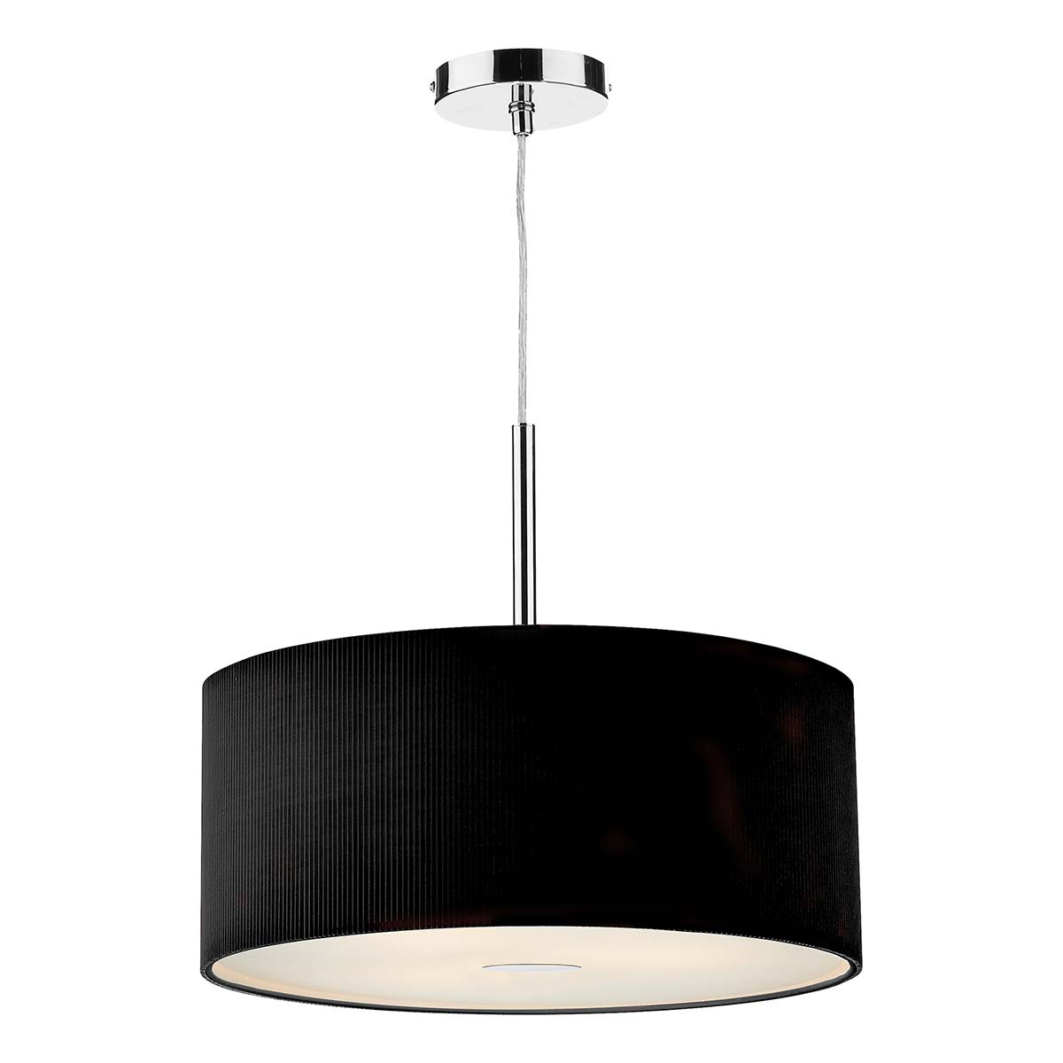 Dar Zaragoza 60cm 3 Light Ceiling Pendant Pleated Black Drum