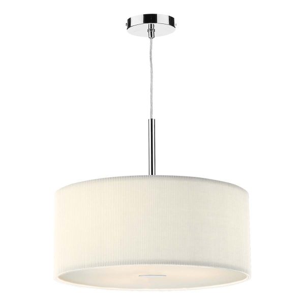 Zaragoza 60cm 3 light ceiling pendant with pleated cream drum on white background