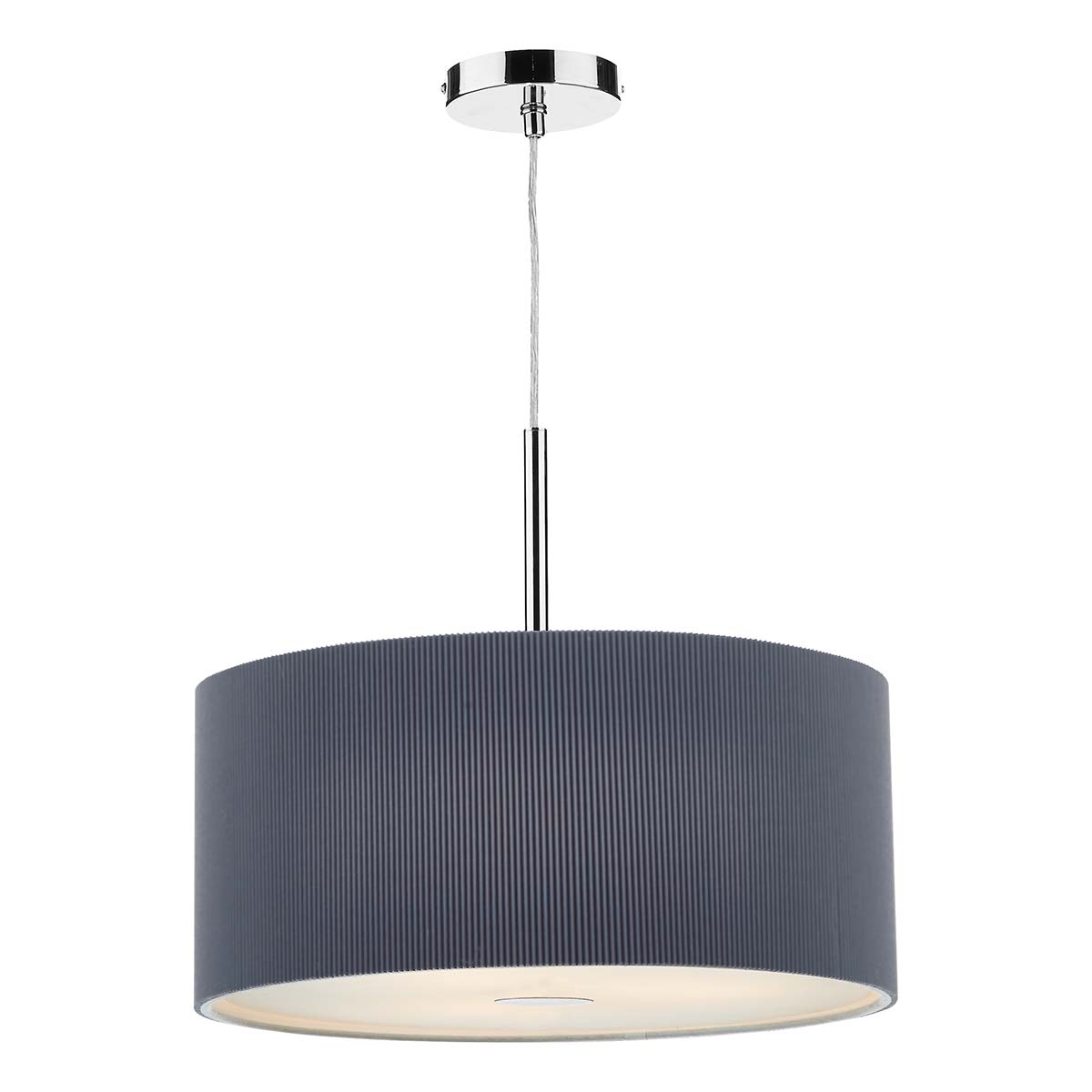 Dar Zaragoza 60cm 3 Light Ceiling Pendant Pleated Grey Drum